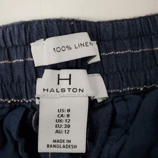 Halston WM's Bali Stripe Cropped 100% Linen Blue Pants Size 8 image number 3