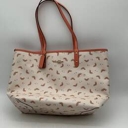 Coach Womens Ivory Leather Rainbow Print Inner Pockets Double Handle Tote Bag