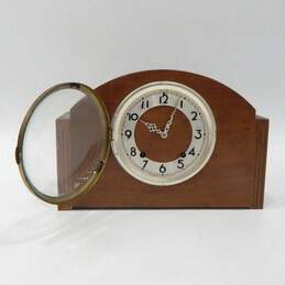 Vintage Plymouth Mantle Desk Clock Wooden w/ Key alternative image