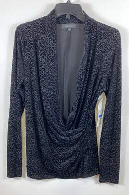 NWT Karan Kane Womens Black Wild Reflection Long Sleeve Wrap Blouse Top Size XL