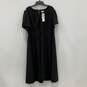 NWT Calvin Klein Womens Black V-Neck Short Sleeve Back Zip A-Line Dress Size 20W image number 1