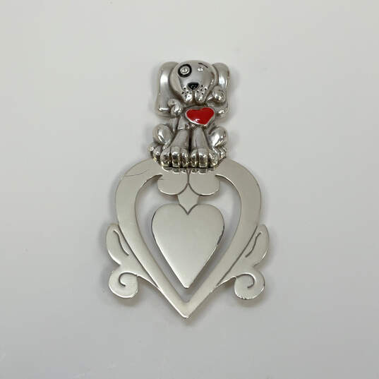 Designer Brighton Silver-Tone Dog Eating Bone Heart Shape Bookmark image number 1