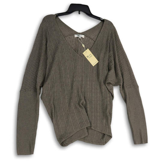 NWT Womens Gray V-Neck Long Sleeve Long Sleeve Pullover Sweater Size L image number 1