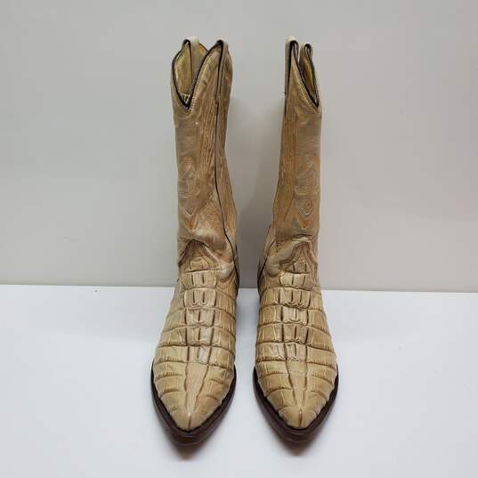 RUDEL Alligator Pattern Cowboy Boots Western Cream Leather Cross Men’s Sz 7 image number 2
