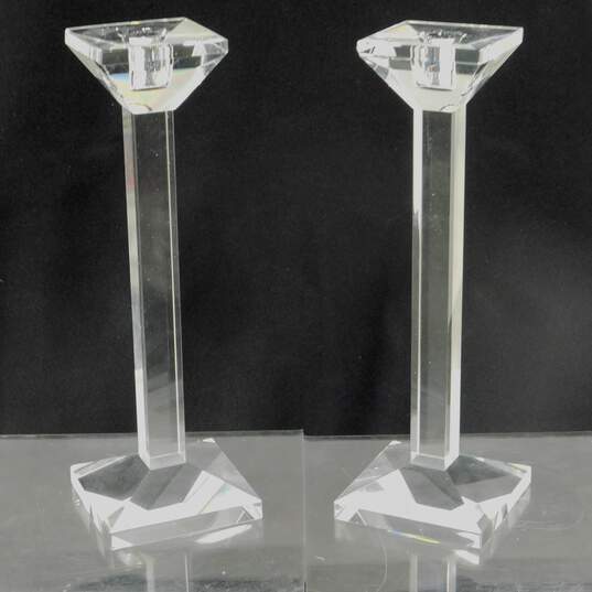Pair of Oleg Cassini Crystal Square Pillar Candlestick Holders 10 Inch IOB image number 2
