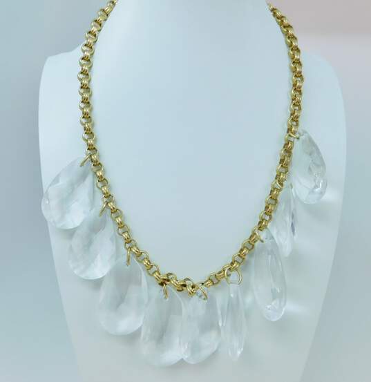 Kate Spade Clear Lucite Briolettes Cascade Gold Tone Necklace 106.7g image number 1