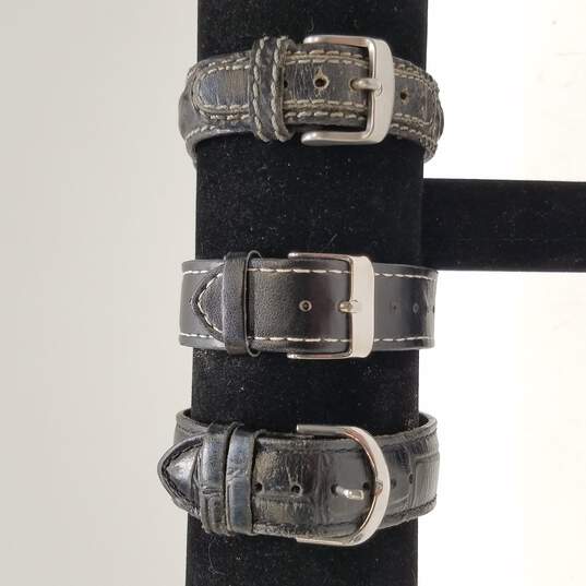 Gruen Stainless Steel W/ Black Leather Bands Quartz Watch Bundle 3 Pcs image number 7