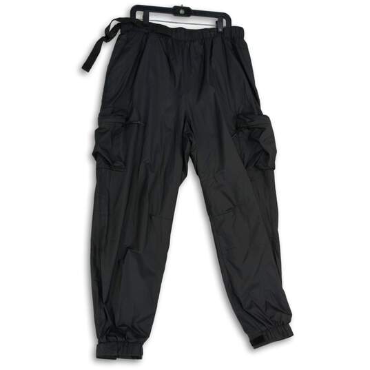 Womens Black Adjustable Elastic Waist Cuffed Hem Cargo Pants Size XL image number 1