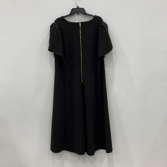 NWT Calvin Klein Womens Black V-Neck Short Sleeve Back Zip A-Line Dress Size 20W image number 2