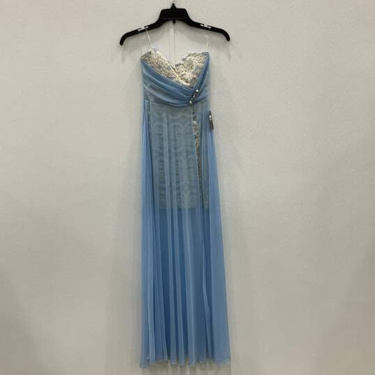 NWT Teeze Me Womens Blue White Lace Sweetheart Neck Strapless Maxi Dress Size 1 image number 1