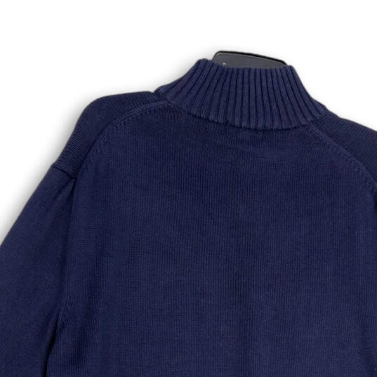 Mens Blue Regular Fit Knitted 1/4 Zip Mock Neck Long Sleeve Pullover Sweater image number 4