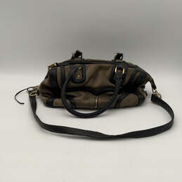 Womens Brown Leather Detachable Strap Pockets Double Handle Satchel Bag