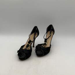Kate Spade Womens Black Suede Peep Toe Stiletto Strappy Heels Size 7.5 B