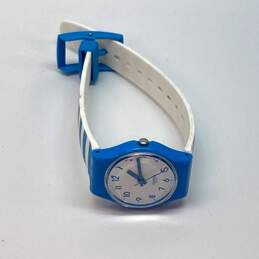 Designer Swatch Blue White Leather Strap Round Analog Quartz Wristwatch alternative image
