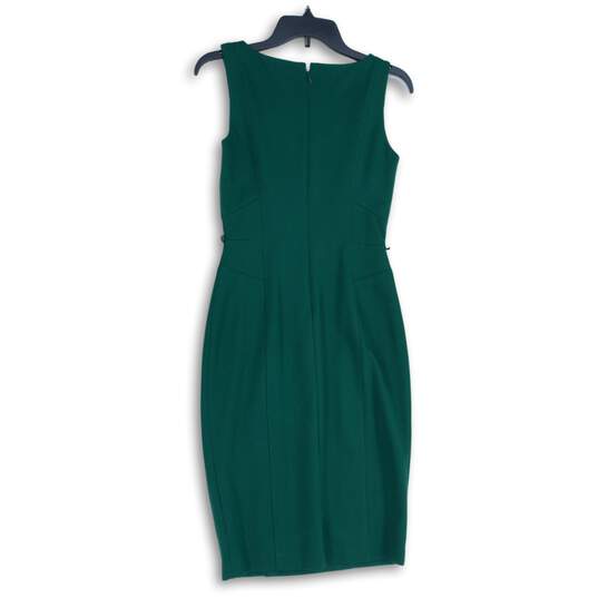NWT White House Black Market Womens Green V-Neck Back Zip Sheath Dress Size 0 image number 2