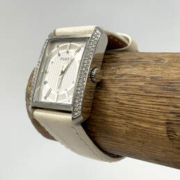 Designer Fossil FS4415 White Leather Strap Rhinestone Quartz Wristwatch