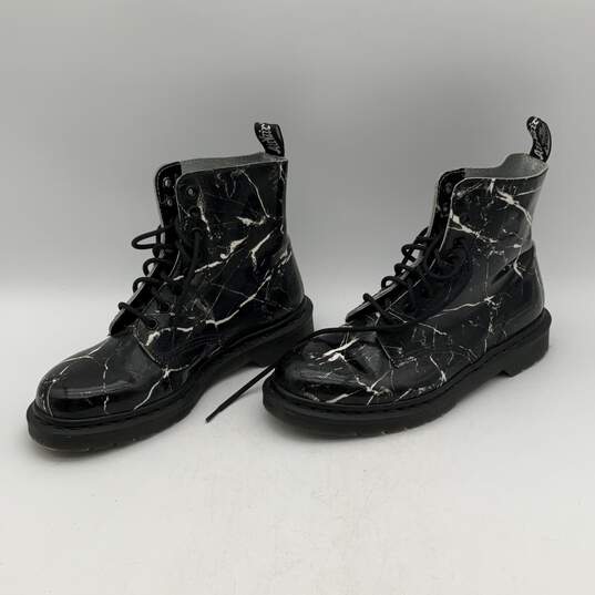 Dr. Martens Womens Pascal Black White Leather Lace Up Marble Combat Boots Size 9 image number 3