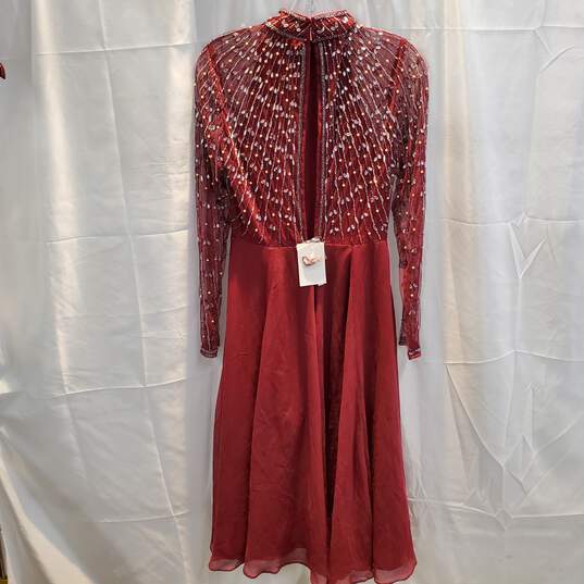 Asos Red Long Sleeve Embellished Dress NWT Size 6 image number 2