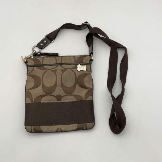 Womens Brown Beige Monogram Inner Pockets Adjustable Strap Crossbody Bag image number 1