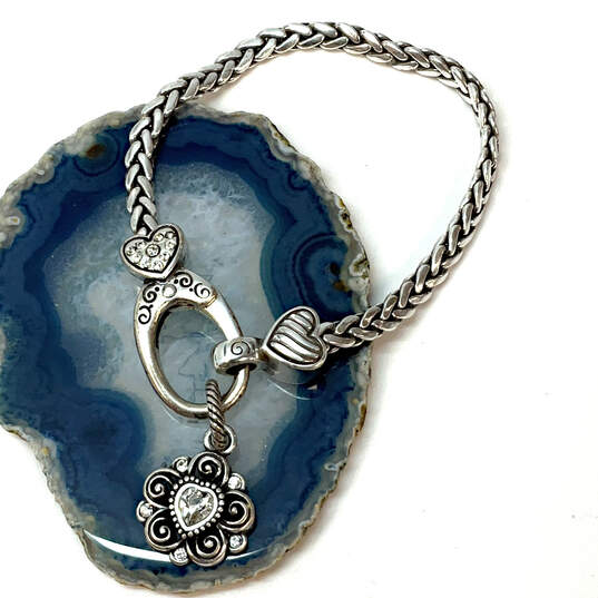 Designer Brighton Silver-Tone Braided Chain Detachable Heart Charm Bracelet image number 1