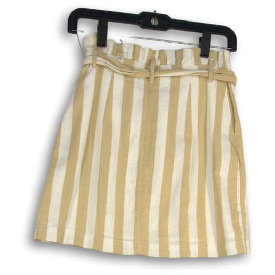 Hollister Womens Tan White Striped Button Front Belted Short A-Line Skirt XS image number 2