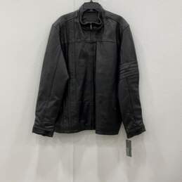 NWT Kenneth Cole Reaction Mens Black Leather Long Sleeve Full-Zip Jacket Sz XXL