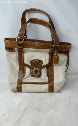 Coach Womens M0669-10648 Beige Brown Charm Outer Pocket Tote Handbag