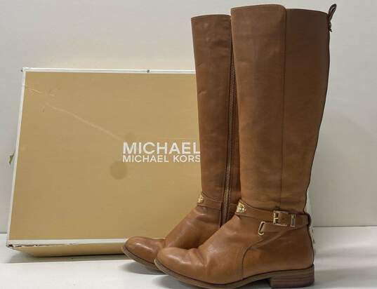 Michael Kors Leather Arley Riding Boots Luggage 7 image number 1