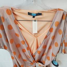 Anthropologie Eva Franco Orange Dotted Tie Waist Draped Blouse Size Small NWT alternative image