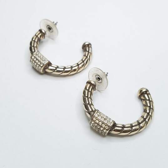Sterling Silver Crystal Twist Pattern Open Hoop Earrings 13.7g image number 4