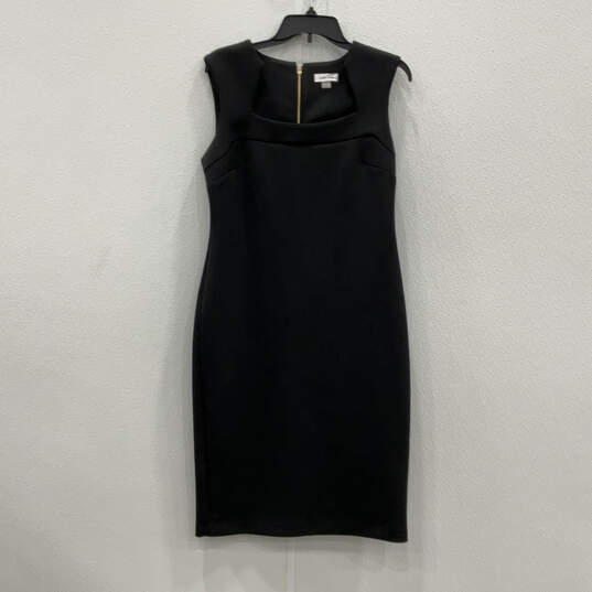 Womens Black Sleeveless Square Neck Knee Length Sheath Dress Size 10 image number 1