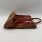 Valentina Womens Red Brown Leather Double Handle Drawstring Bucket Handbag image number 4