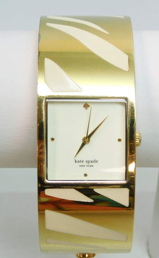 Kate Spade 0054 Enamel Gold Tone Stainless Steel Wide Hinged Band Watch 147.1g image number 1