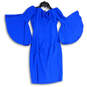Womens Blue Flutter Bell Sleeve Off The Shoulder Sheath Dress Size 6 image number 2