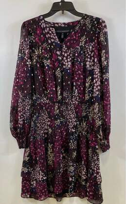 White House Black Market Womens Purple Floral Long Sleeve Shift Dress Size M