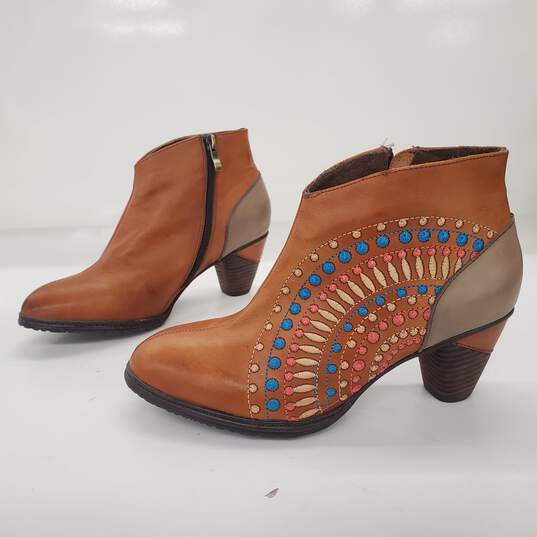 Buy the L'Artiste 'Rhapsody' Brown Leather Embroidered Ankle Booties ...