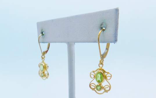 14k Yellow Gold Scrolled Peridot Lever Back Earrings 1.9g image number 2
