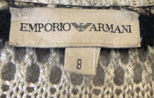 Emporio Armani Womens Black Ivory Striped Long Sleeve Knit Full-Zip Sweater Sz 8 image number 3