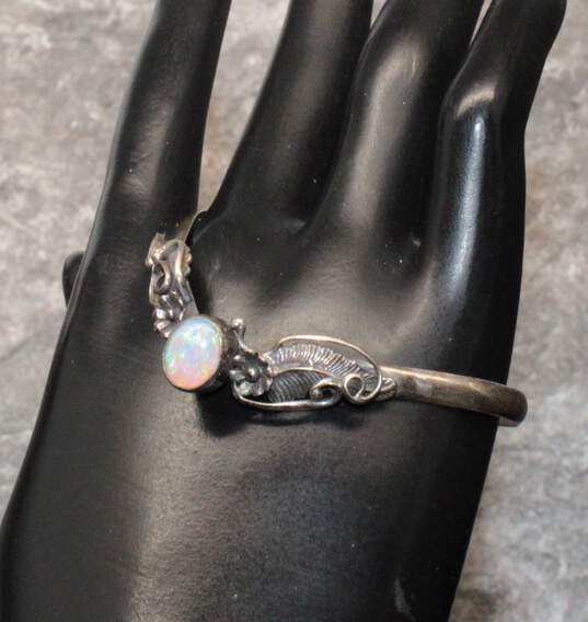 Artisan WT Signed Sterling Silver Faux Opal Accent Cuff Bracelet - 9.5g image number 1