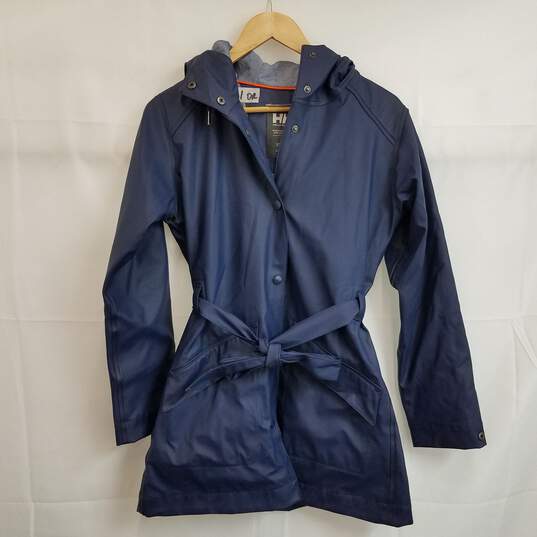 Helly Hansen dark blue belted rain jacket women's XS image number 1