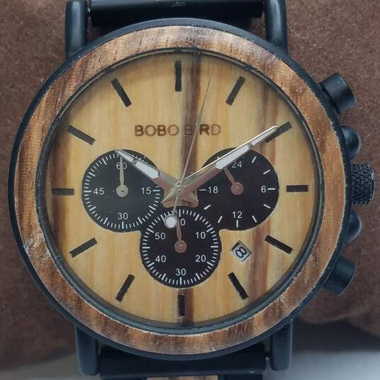 Bobo Bird 42mm Case Wooden Bezel and dial Men's Stainless Steel Quartz Watch image number 1