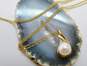 10K Yellow Gold Pearl Diamond Accent Pendant Necklace 1.5g image number 3