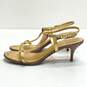 Tory Burch Gold Leather Ankle T-Strap Sandal Heels Shoes Size 8.5 M image number 2