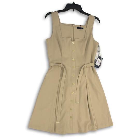 NWT Tommy Hilfiger Womens Beige Khaki Sleeveless Square Neck A-Line Dress Size 6 image number 1