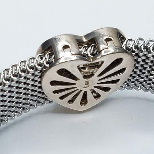 DQ CZ Sterling Cubic Zirconia Heart Charm Expandable Mesh 2 1/2" Bracelet 28.1g image number 5