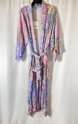 NWT Spell Womens Lavender Floral Long Sleeve Belted Sleepwear Robe Size Small alternative image