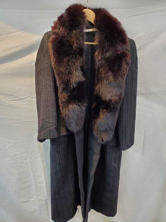 Buy the Perry Ellis Long Black Fur Lined Wool Overcoat Jacket Women's ...