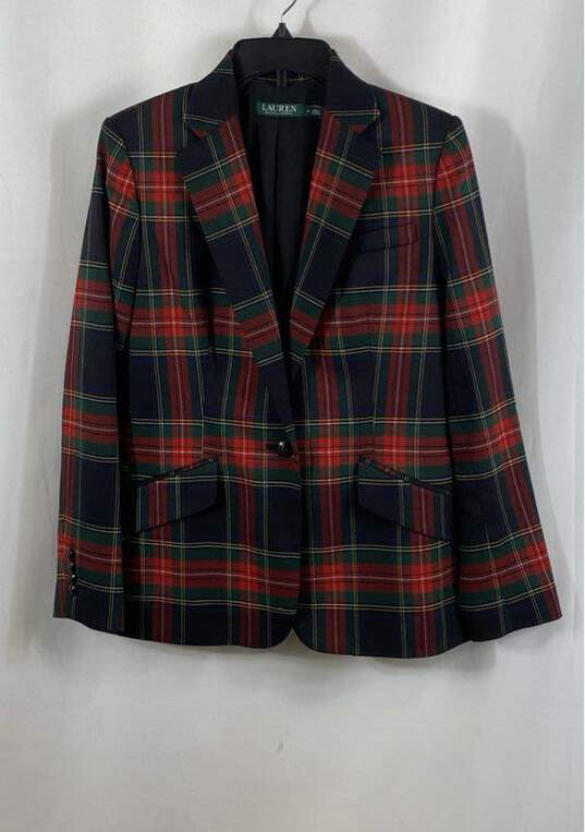 Lauren Ralph Lauren Womens Multicolor Plaid Pockets Single-Breasted Blazer Sz 4 image number 1