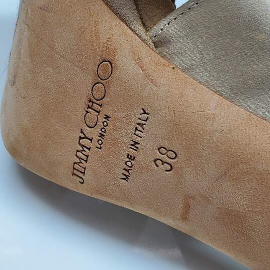 Jimmy Choo Kani Crystal Beige Leather Platform Sandals Size 38 AUTHENTICATED image number 3