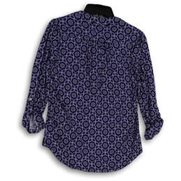 Womens Blue Geometric Long Roll-Tab Sleeve Front Button Blouse Top Size MP alternative image